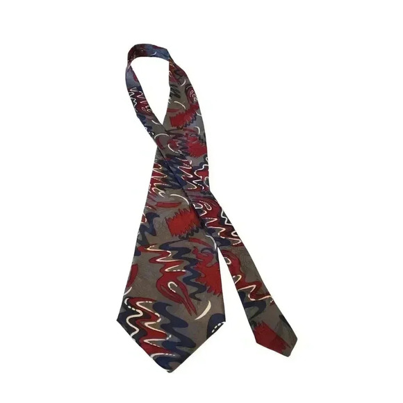 SURREY Luxury Abstract Pattern Red Blue Gray Tie Necktie Business Church Work - Picture 4 of 11